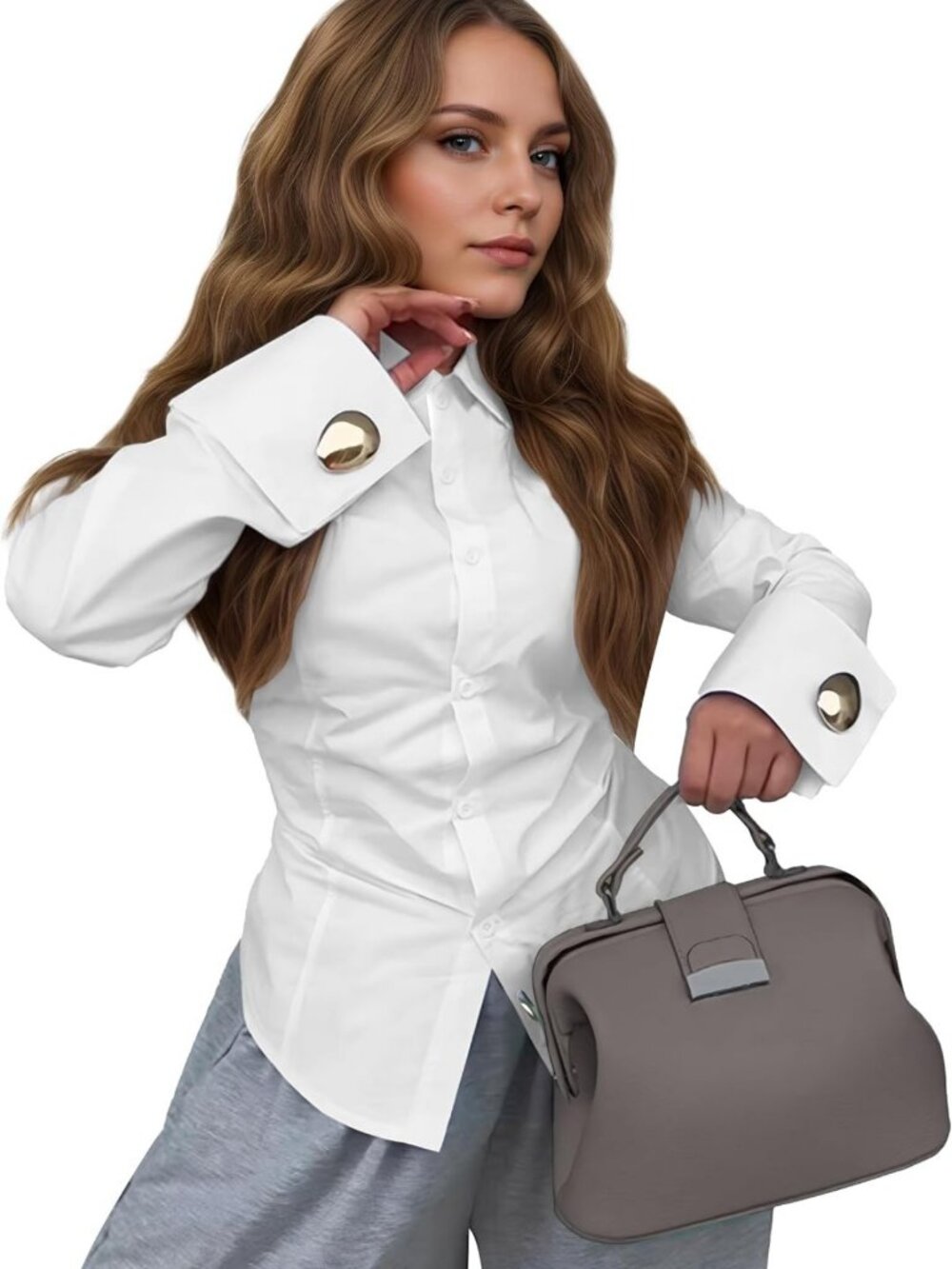 Elegant Women's Office Blouse - Dressy Long Sleeve V-Neck Shirt Top for Work